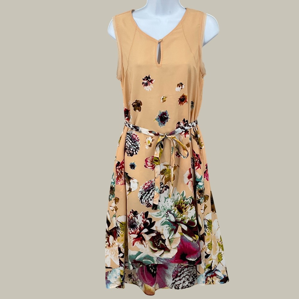 Simply Vera Vera Wang Dress Womens M Peach Floral High Low Sleeveless Boho Airy